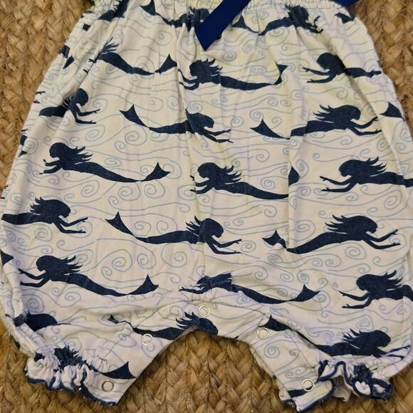 Baby Girl Mermaid Print Romper with Blue‎ Straps and Bow 6-12months - Picture 3 of 4